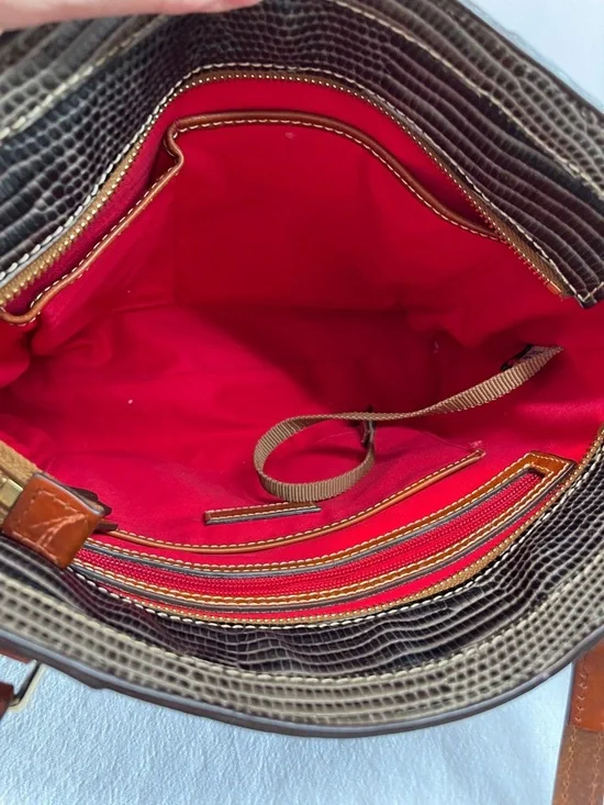 Dooney & Bourke 1975 Embossed Lizard Dark Brown Leather Shoulder Bag - Picture 12 of 15